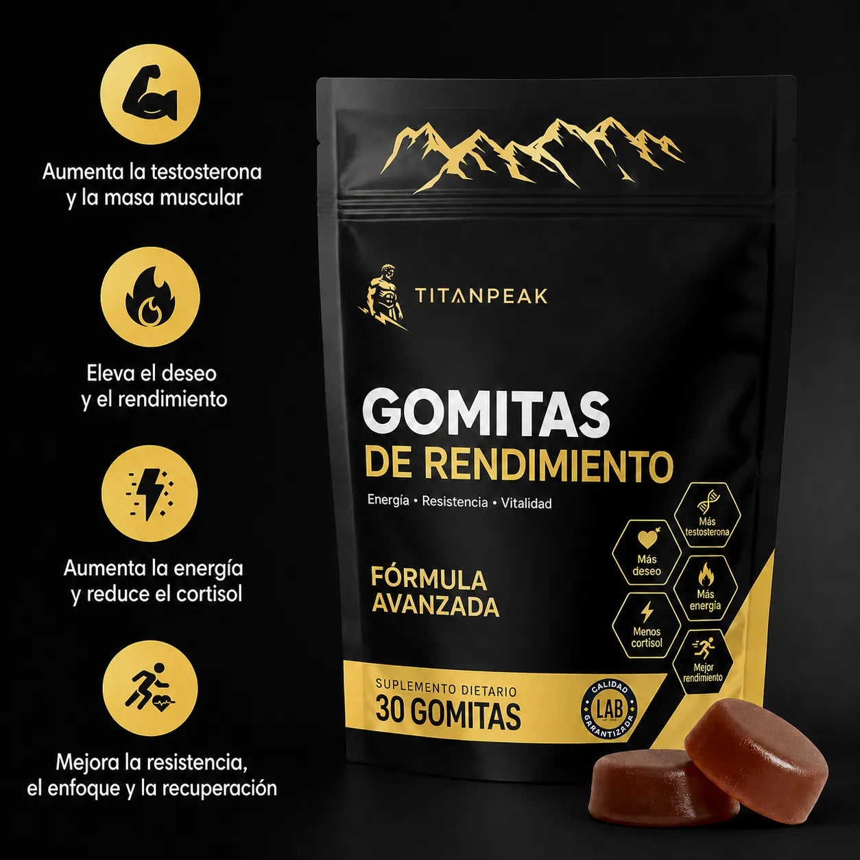 TITAN PEAK GOMITAS DE RENDIMIENTO — SOPORTE 6 EN 1 PARA HOMBRES
